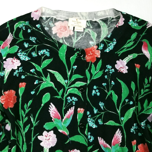 Kate Spade Floral Hummingbird Button Front Knit Cardigan Sweater - Picture 4 of 7